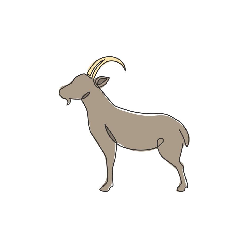 dessin au trait continu unique d'une chèvre solide et résistante pour l'identité du logo de l'entreprise. concept de mascotte d'emblème d'agneau pour l'icône de ranch. Une ligne à la mode dessiner illustration graphique vectorielle de conception vecteur