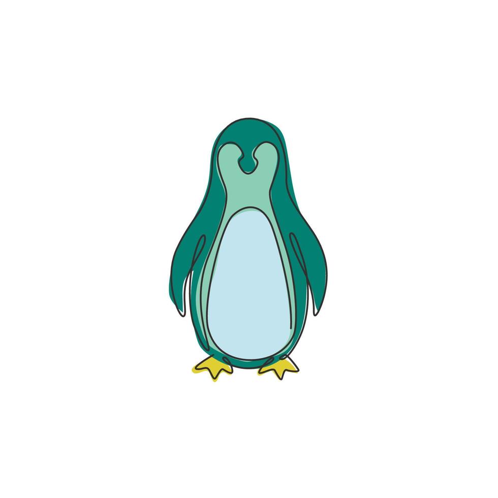 un dessin au trait continu de pingouin drôle pour l'identité du logo de l'entreprise de jouets pour enfants. concept de mascotte d'oiseau du pôle sud pour le parc national de conservation. illustration de conception de vecteur de dessin graphique à une seule ligne