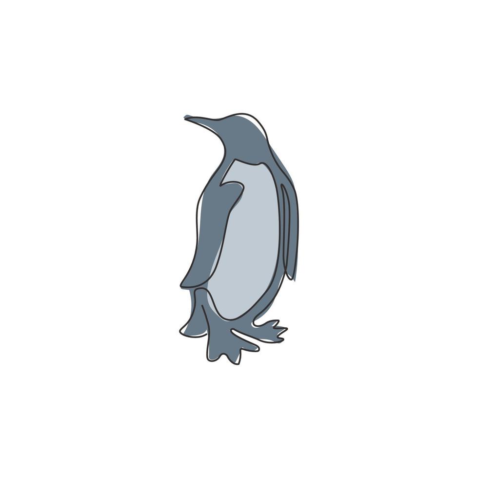 un dessin au trait continu de pingouin drôle pour l'identité du logo de l'entreprise de jouets pour enfants. concept de mascotte d'oiseau du pôle sud pour le parc national de conservation. Dessiner une seule ligne illustration vectorielle de conception graphique vecteur