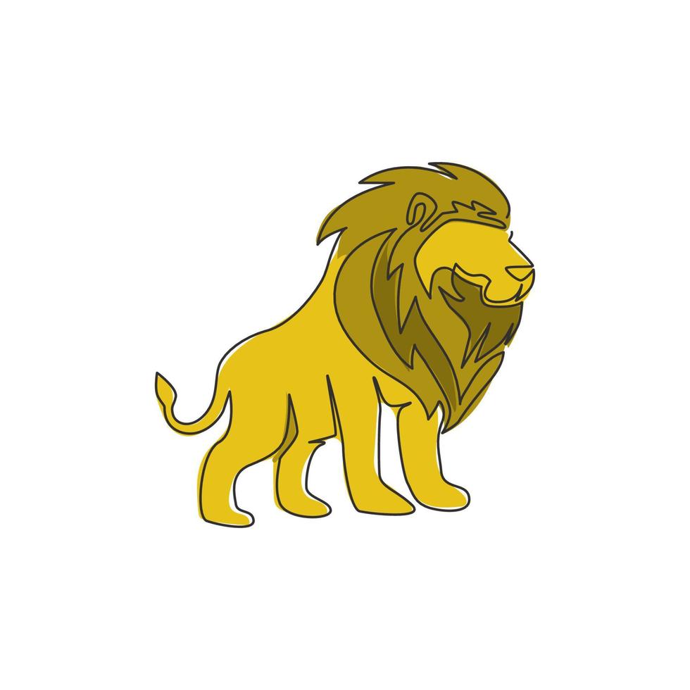 un seul dessin de lion sauvage pour l'identité du logo de l'entreprise. concept de mascotte animale de mammifères de chat sauvage fort pour le parc national de conservation. ligne continue dessiner illustration vectorielle de conception vecteur