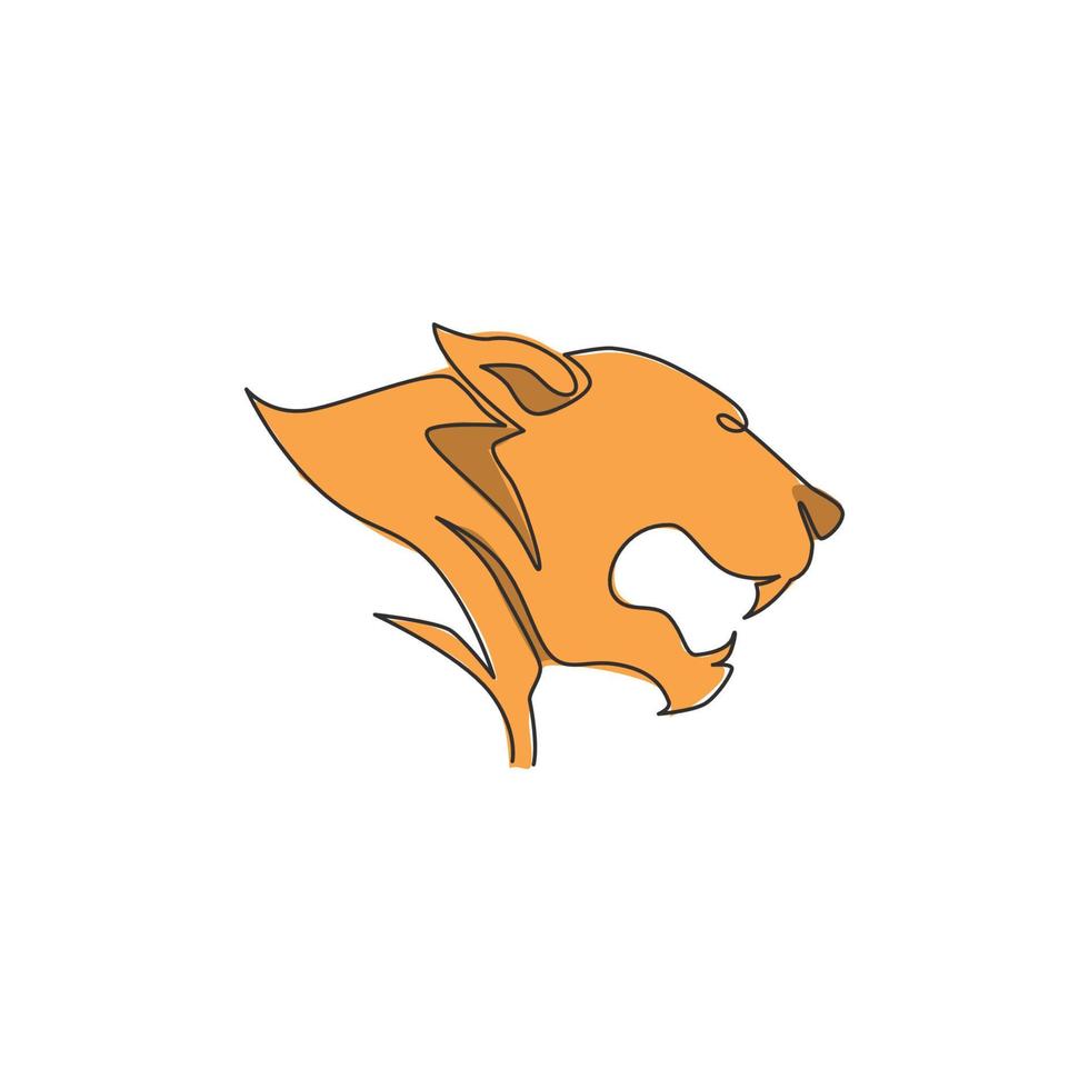 un seul dessin de tête de léopard sauvage pour l'identité du logo de l'entreprise. concept de mascotte animale de mammifère jaguar fort pour le parc national de conservation. illustration de conception de dessin en ligne continue vecteur