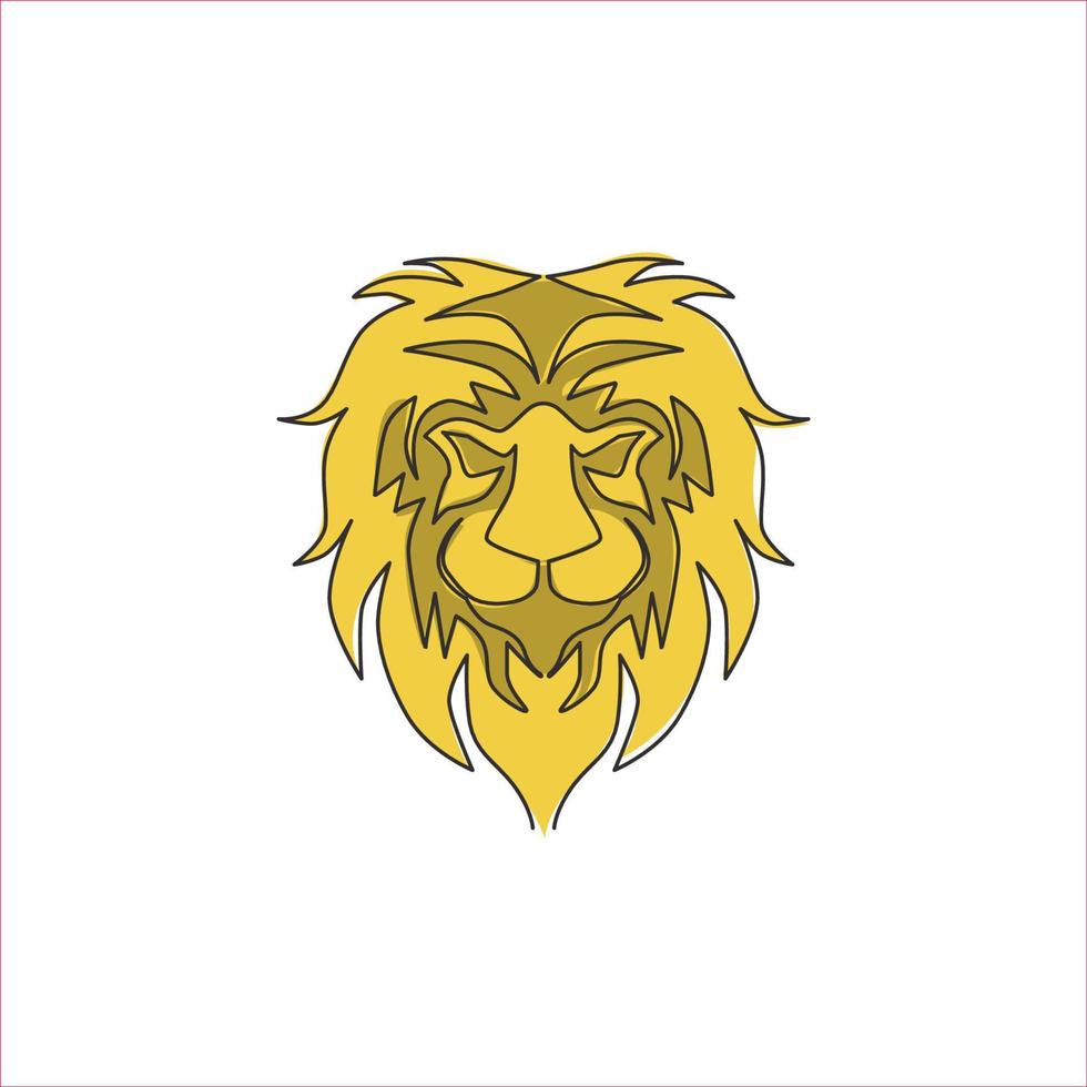 un dessin au trait continu du roi de la jungle, tête de lion pour l'identité du logo de l'entreprise. concept de mascotte animale de mammifère félin fort pour le zoo national de safari. illustration vectorielle de dessin à une seule ligne vecteur