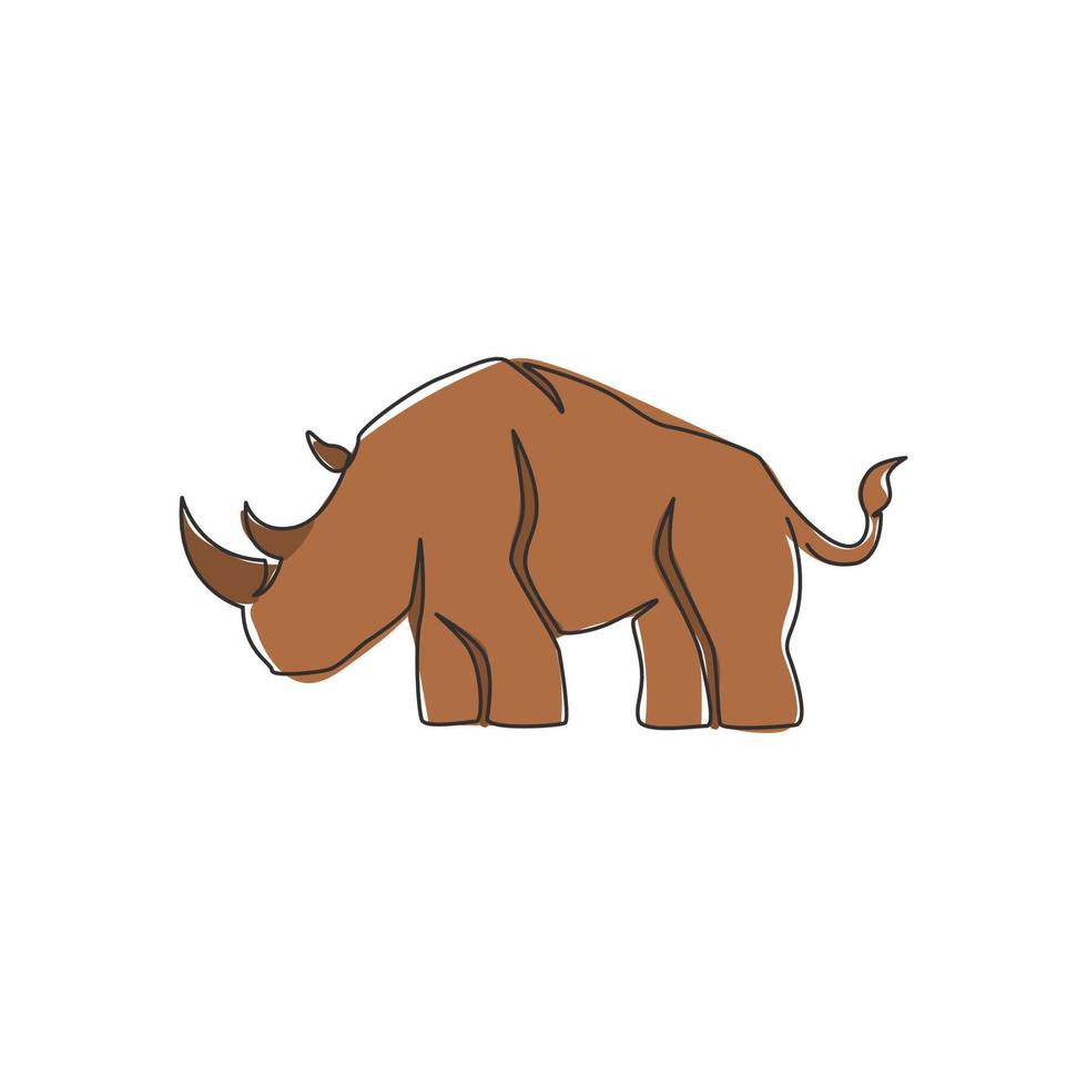 dessin au trait continu unique de grands rhinocéros africains pour le parc national de conservation. grand concept de mascotte d'animal rhinocéros africain pour le zoo national safari. illustration vectorielle de conception de dessin d'une ligne vecteur