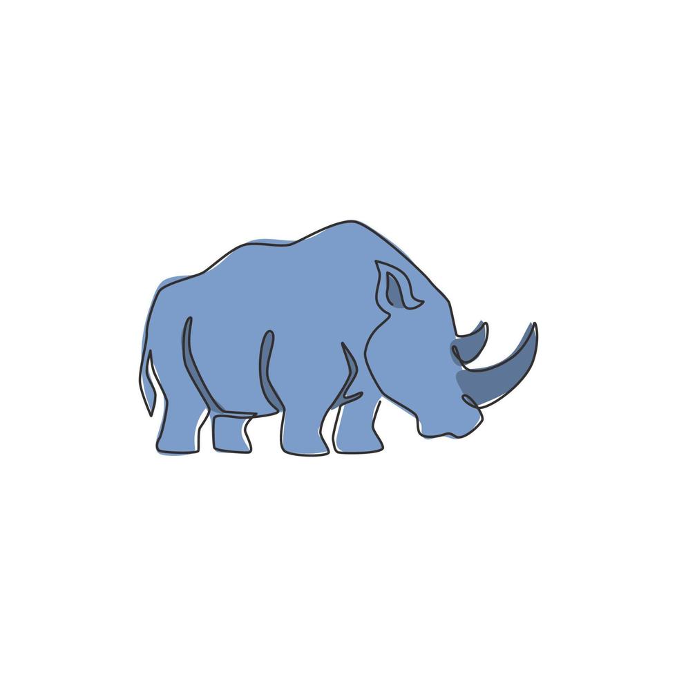 un dessin au trait continu de rhinocéros blanc fort pour l'identité du logo de l'entreprise. concept de mascotte d'animal rhinocéros africain pour le zoo national safari. Dessiner une seule ligne design illustration graphique vectoriel