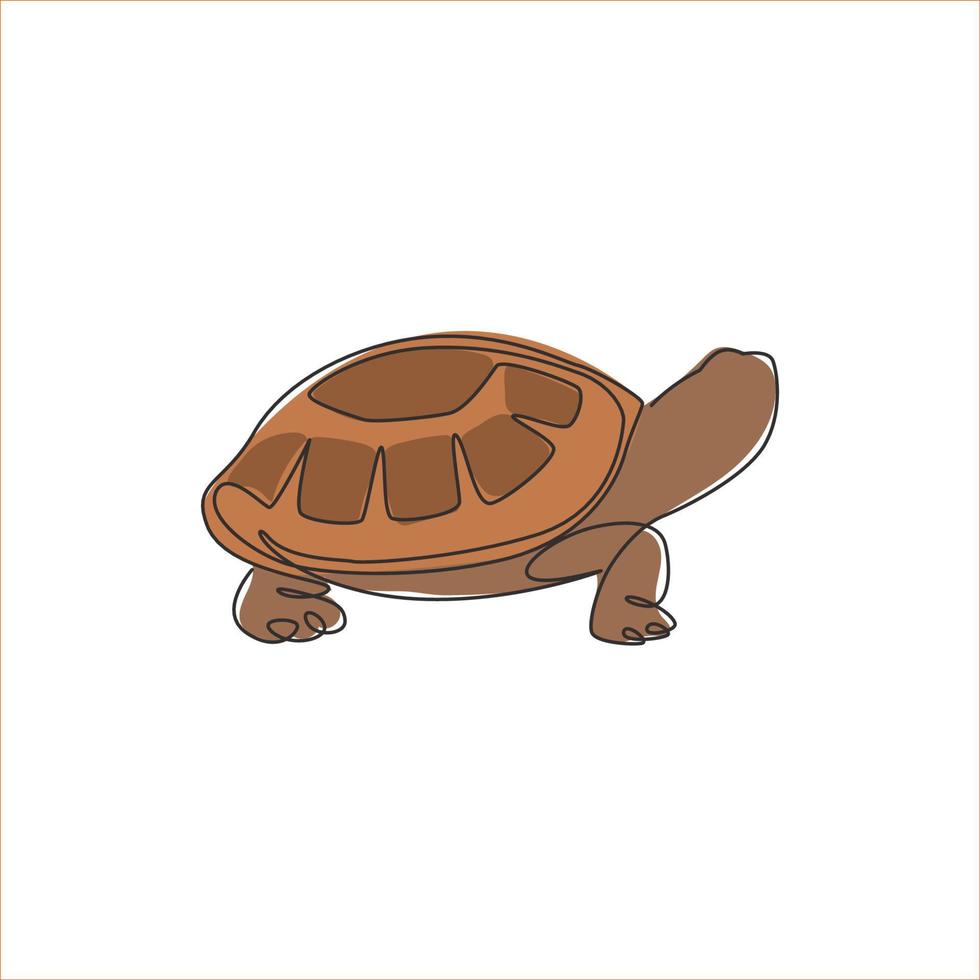 un dessin au trait continu de tortue sauvage du désert pour l'identité du logo de la réserve faunique. ancien concept de mascotte d'animal de reptile terrestre pour l'organisation de l'environnement. illustration de conception de dessin à une seule ligne vecteur