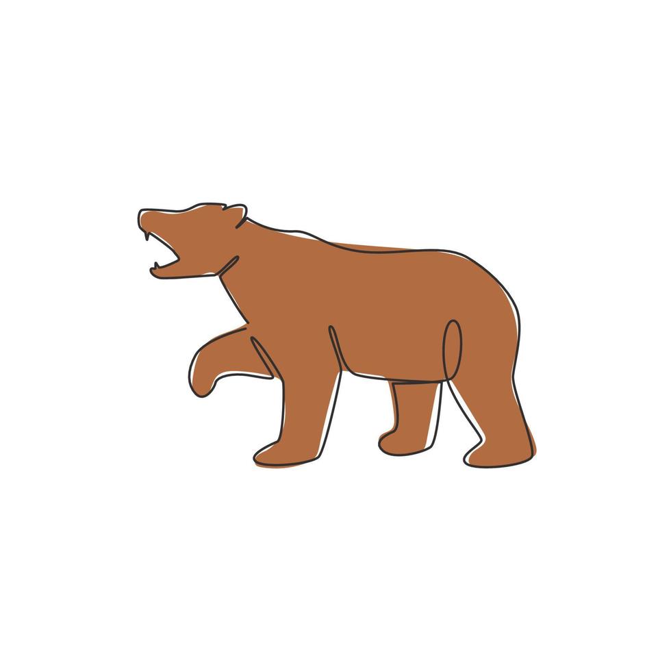 un dessin au trait continu d'un ours élégant pour l'identité du logo de l'entreprise. concept d'icône d'entreprise de forme animale de mammifère sauvage. illustration de conception graphique de vecteur de tirage de ligne unique à la mode