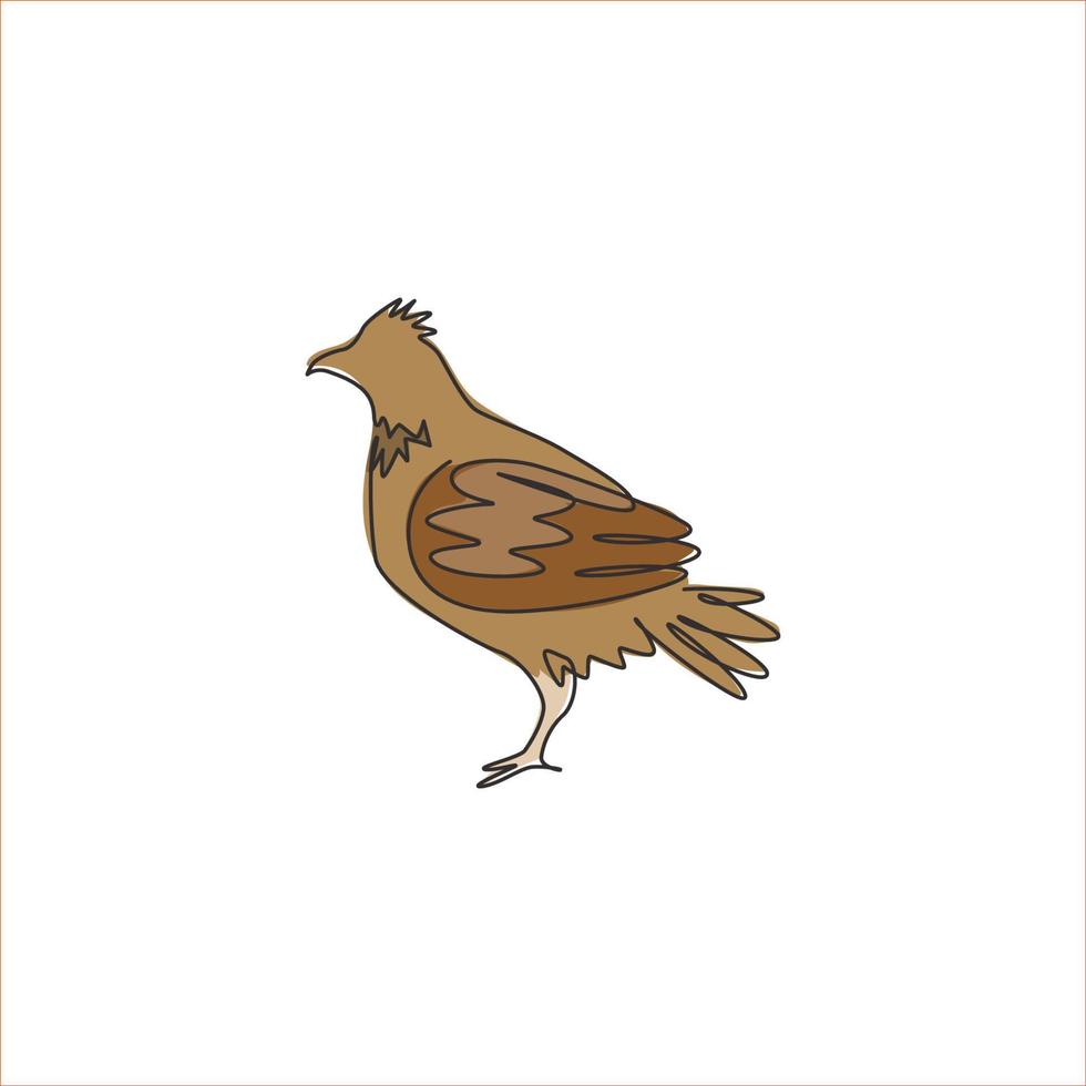 dessin d'une seule ligne d'un adorable oiseau tétras pour l'identité du logo de la fondation. concept de mascotte du syndicat des oiseaux de tir pour l'icône de la tradition. ligne continue moderne dessiner illustration vectorielle de conception graphique vecteur