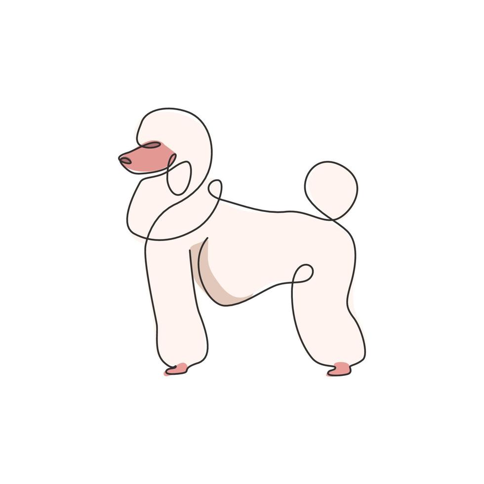 dessin au trait continu unique d'un adorable chien caniche pour l'identité du logo de l'entreprise. concept de mascotte de chien de race pure pour l'icône d'animal familier amical de pedigree. Une ligne moderne dessiner illustration graphique vectorielle de conception vecteur