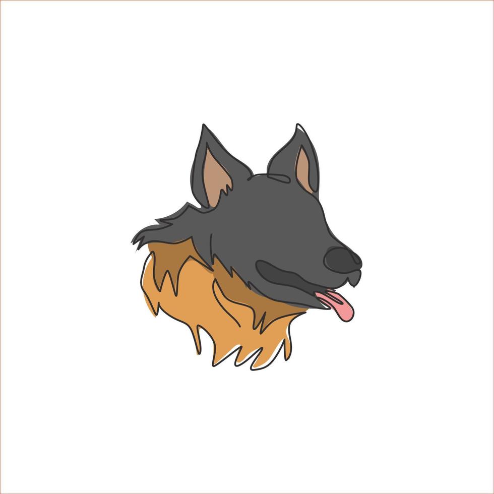 un dessin au trait continu d'un mignon chien de berger allemand pour l'identité du logo de sécurité. concept de mascotte de chien de race pure pour l'icône d'animal familier amical de pedigree. illustration vectorielle de conception de dessin à une seule ligne moderne vecteur