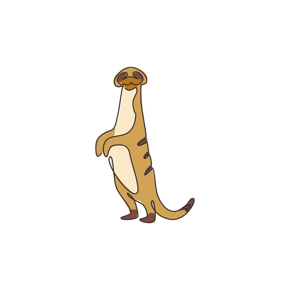 un dessin au trait continu de suricate mignon pour l'identité du logo de l'entreprise. concept de mascotte carnivore de petite mangouste pour l'icône du parc national de conservation. illustration vectorielle de conception de dessin à une seule ligne moderne vecteur