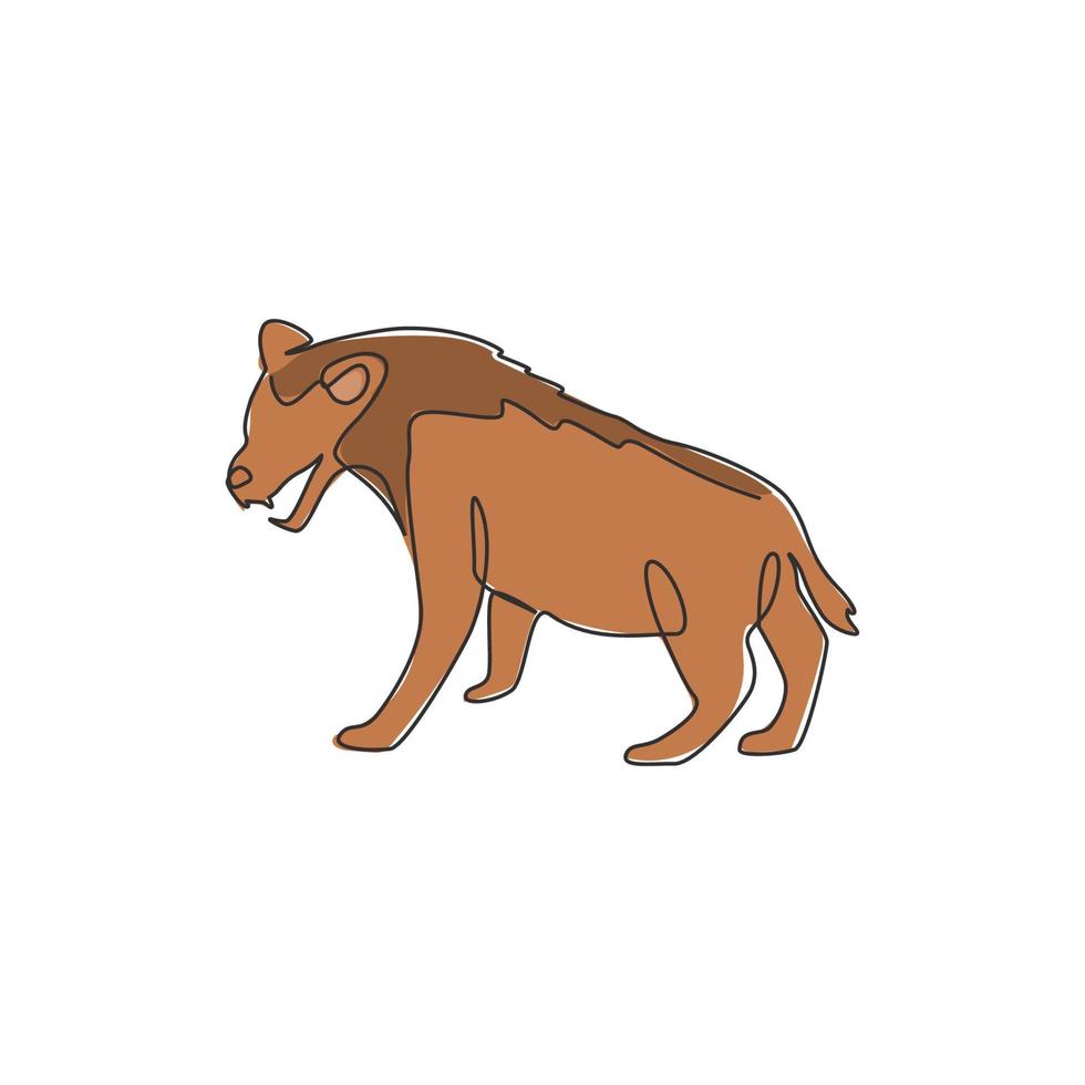 dessin au trait continu unique d'une hyène féroce pour l'identité du logo de l'entreprise. concept de mascotte animale carnivore pour l'icône du parc safari. Une ligne moderne dessiner illustration graphique vectorielle de conception vecteur