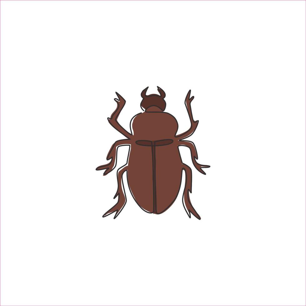 dessin au trait continu unique d'un adorable scarabée pour l'identité du logo de l'entreprise. concept de mascotte de petit insecte pour l'icône du club des amoureux des insectes. Une ligne moderne dessiner illustration vectorielle graphique de conception vecteur