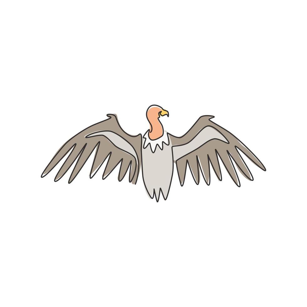 un seul dessin au trait d'un grand vautour pour l'identité du logo du zoo. concept de mascotte d'oiseau de proie charognard pour l'icône du parc national de conservation. ligne continue moderne dessiner illustration vectorielle de conception vecteur