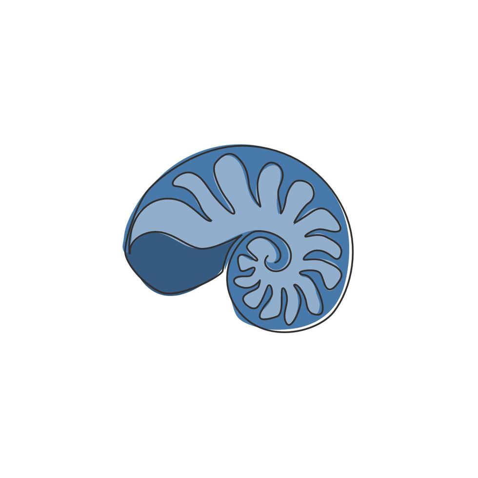 Coquille d'escargot de mer de beauté dessin au trait continu unique pour l'identité du logo nautique. concept de mascotte de coquillage pour l'icône de conservation de plage. Une ligne moderne dessiner illustration vectorielle de conception vecteur