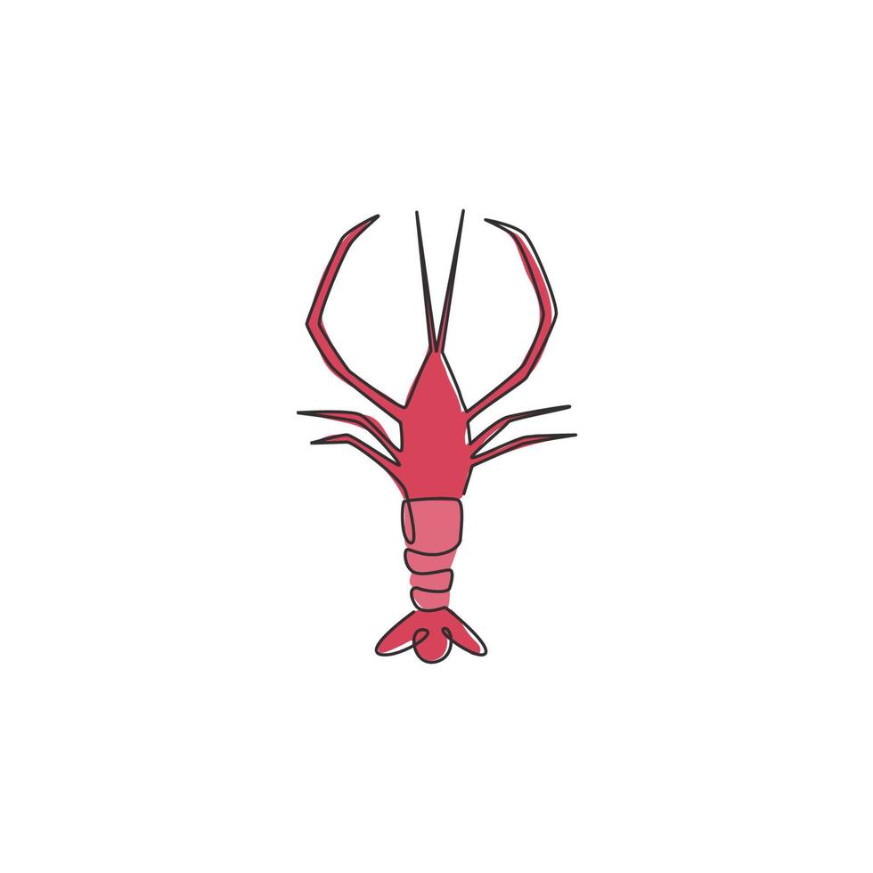 un seul dessin de crevettes fraîches pour l'identité du logo de l'entreprise de fruits de mer. concept de mascotte de grosse crevette pour l'icône de culture agricole. ligne continue dessiner conception graphique d'illustration vectorielle vecteur