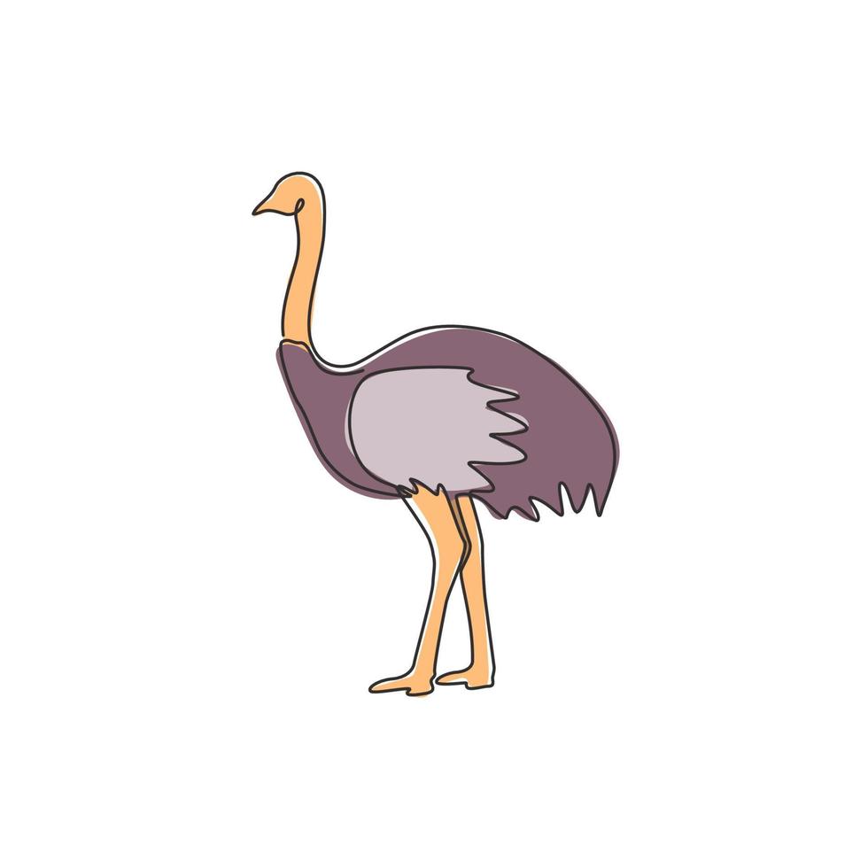 dessin au trait continu unique d'une grande autruche pour l'identité du logo. concept de mascotte d'oiseau à long cou pour l'icône du zoo national. Une ligne moderne dessiner illustration vectorielle de conception graphique vecteur