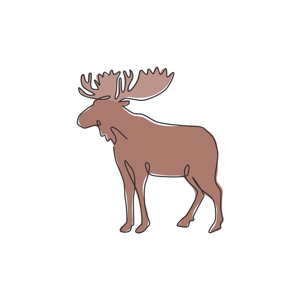 un seul dessin au trait de gros orignal pour l'identité du logo. animal mammifère avec concept de mascotte de corne pour l'icône du parc national. illustration graphique de vecteur de dessin de ligne continue