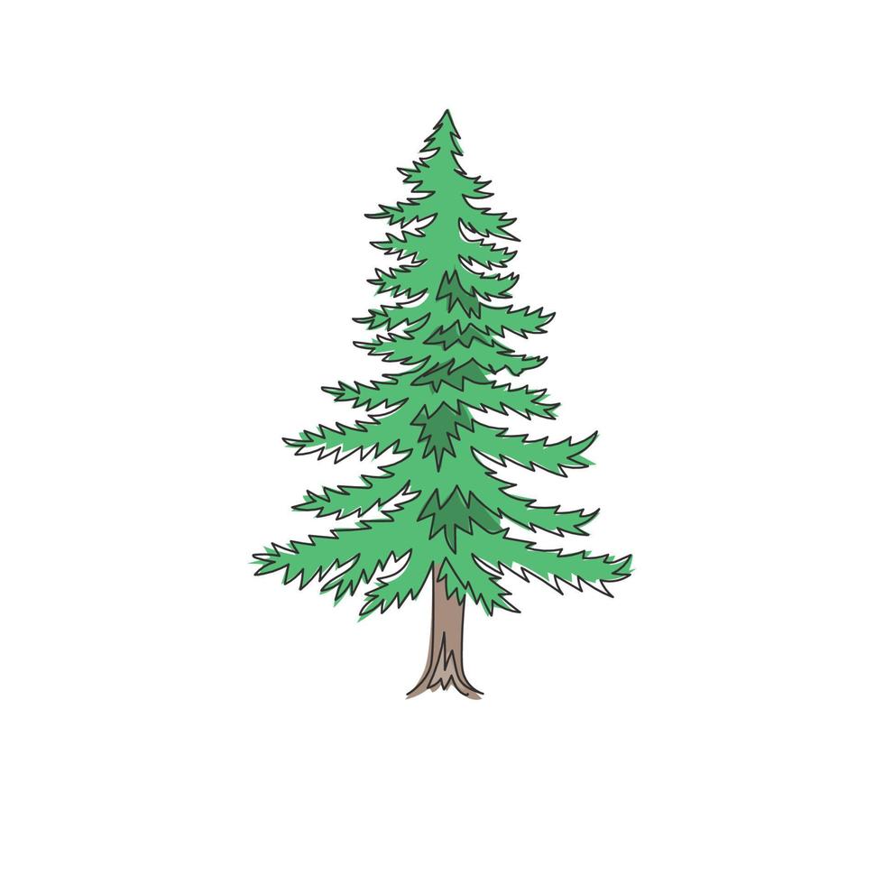 Dessin au trait unique d'un pin exotique de beauté pour une affiche de décoration murale d'art à la maison. plante de pinus décorative pour le logo du parc national. voyages touristiques. ligne continue moderne dessiner illustration vectorielle de conception vecteur