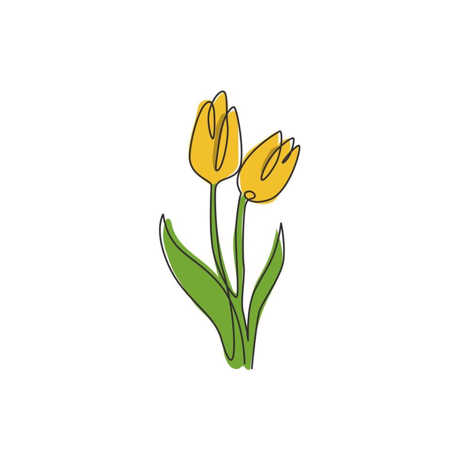 un seul dessin de tulipe fraîche de beauté pour le logo. concept de fleur de nationalité hollandaise décorative imprimable pour l'art d'affiche de décoration murale. ligne continue moderne dessiner illustration vectorielle de conception vecteur