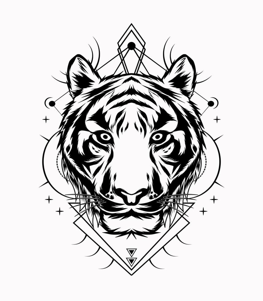 tigre naseux vecteur ouvrages d'art avec sacré géométrie modèle dans noir et blanc Couleur