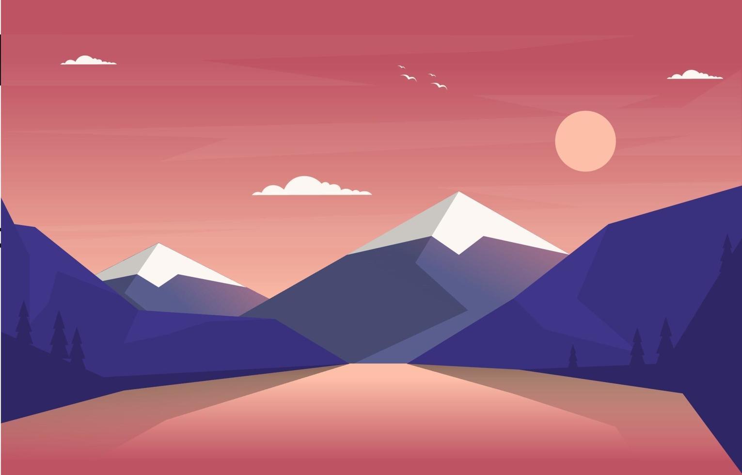 lever du soleil sur l'illustration de paysage de forêt de montagne vecteur