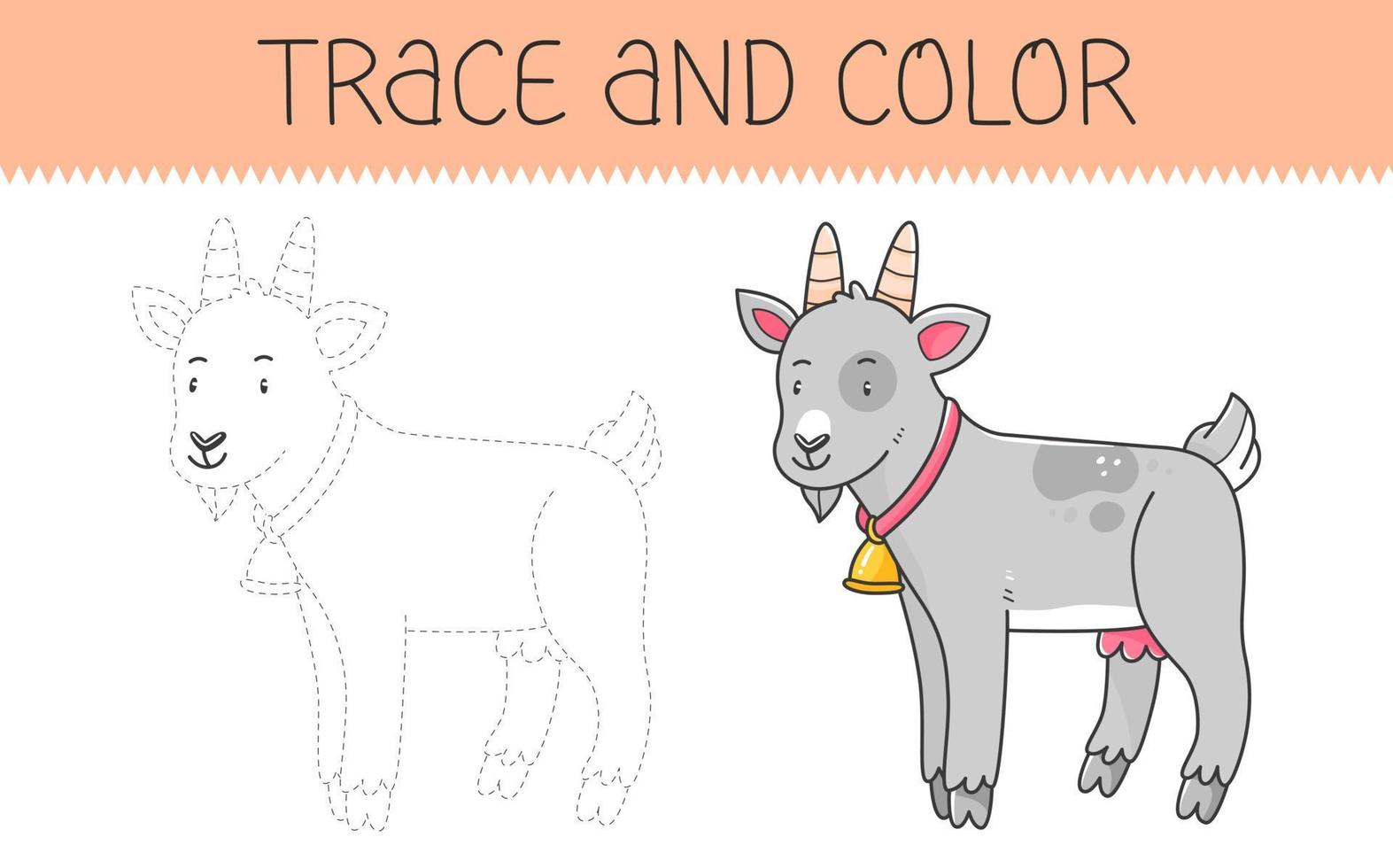 trace et Couleur coloration livre avec chèvre pour enfants. coloration page avec dessin animé chèvre. vecteur illustration.