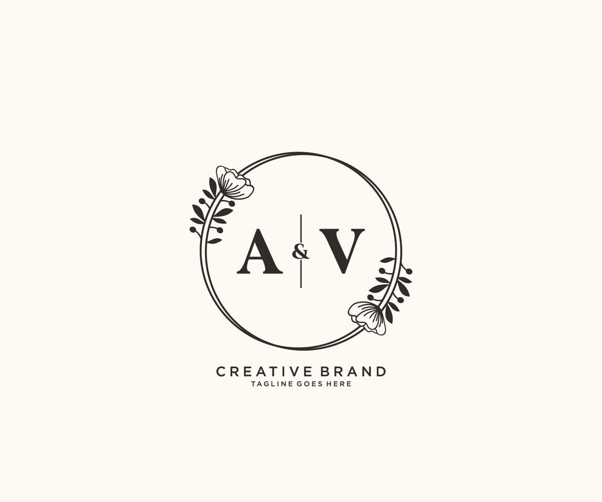 initiale un V des lettres main tiré féminin et floral botanique logo adapté pour spa salon peau cheveux beauté boutique et cosmétique entreprise. vecteur