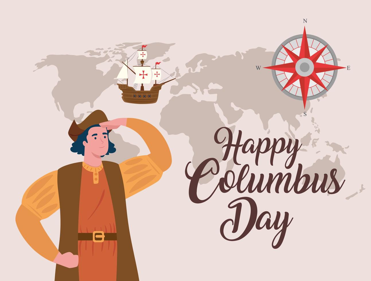 bannière de célébration joyeux jour de columbus avec christopher columbus vecteur