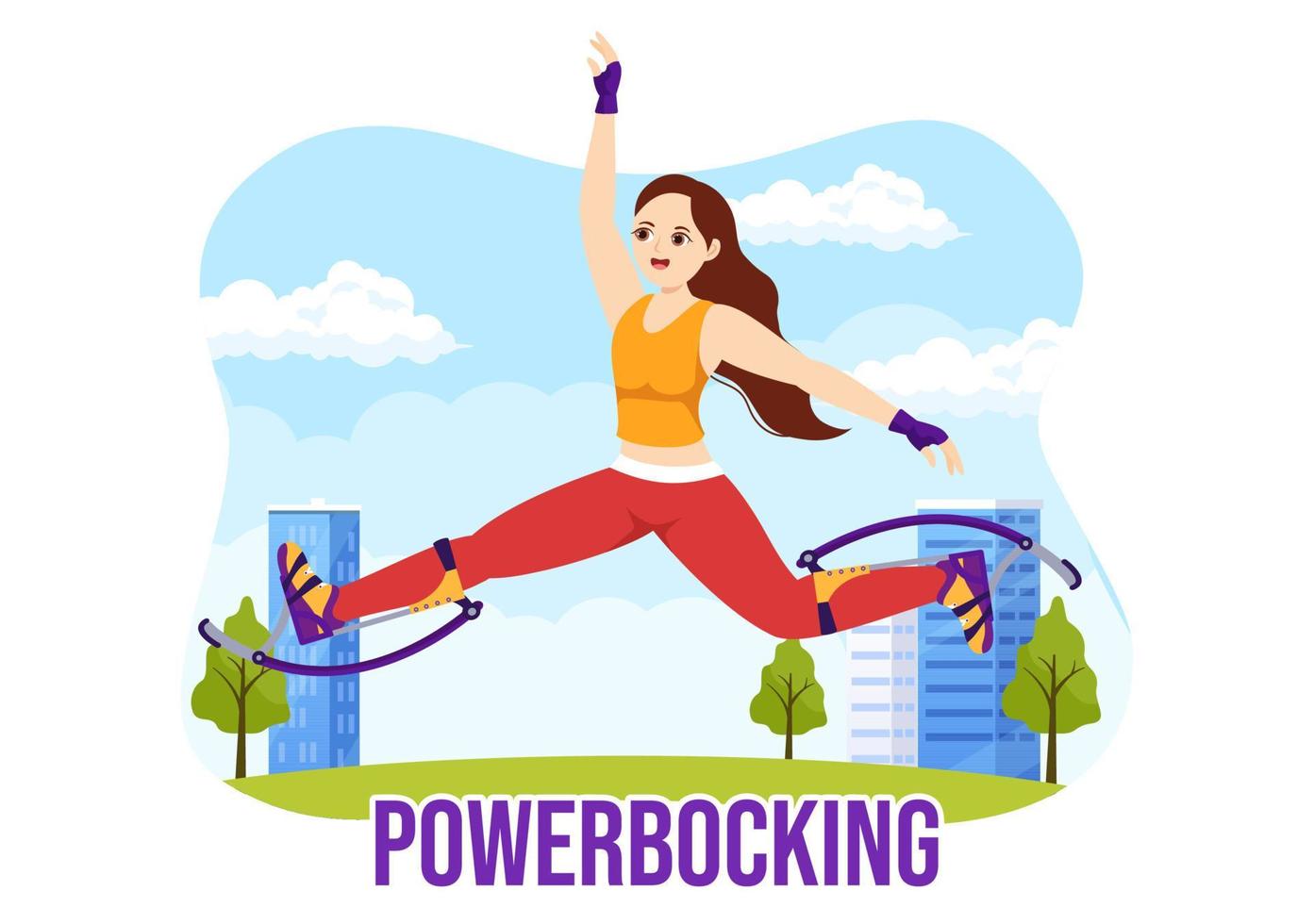 powerbocking sport illustration avec sauter bottes pour la toile bannière ou atterrissage page dans extrême des sports plat dessin animé main tiré modèles vecteur