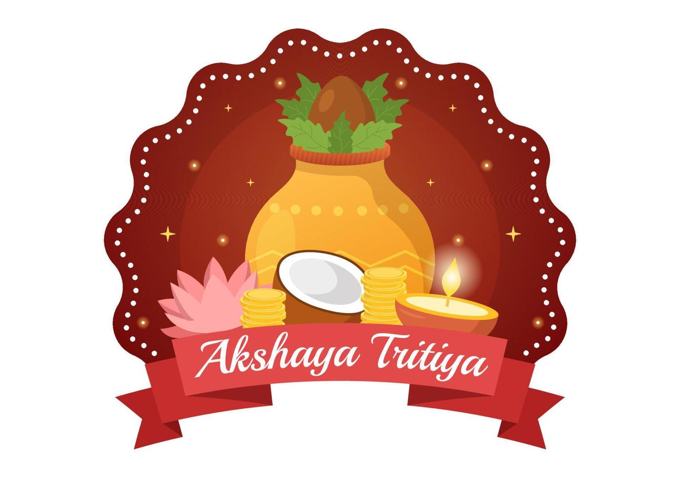 akshaya tritiya Festival illustration avec une d'or kalash, pot et or pièces de monnaie pour dhanteras fête dans main tiré pour atterrissage page modèles vecteur