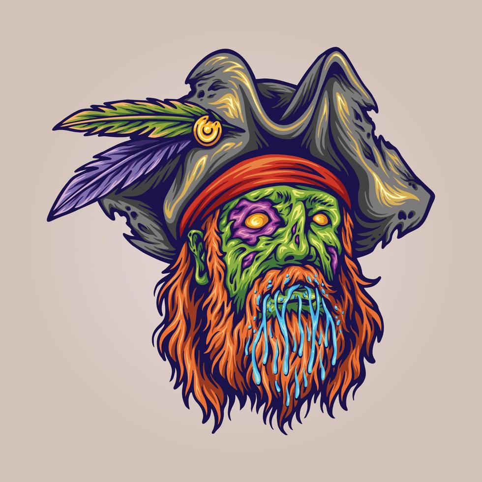 effrayant zombi tête pirate monstre horreur logo dessin animé des illustrations vecteur