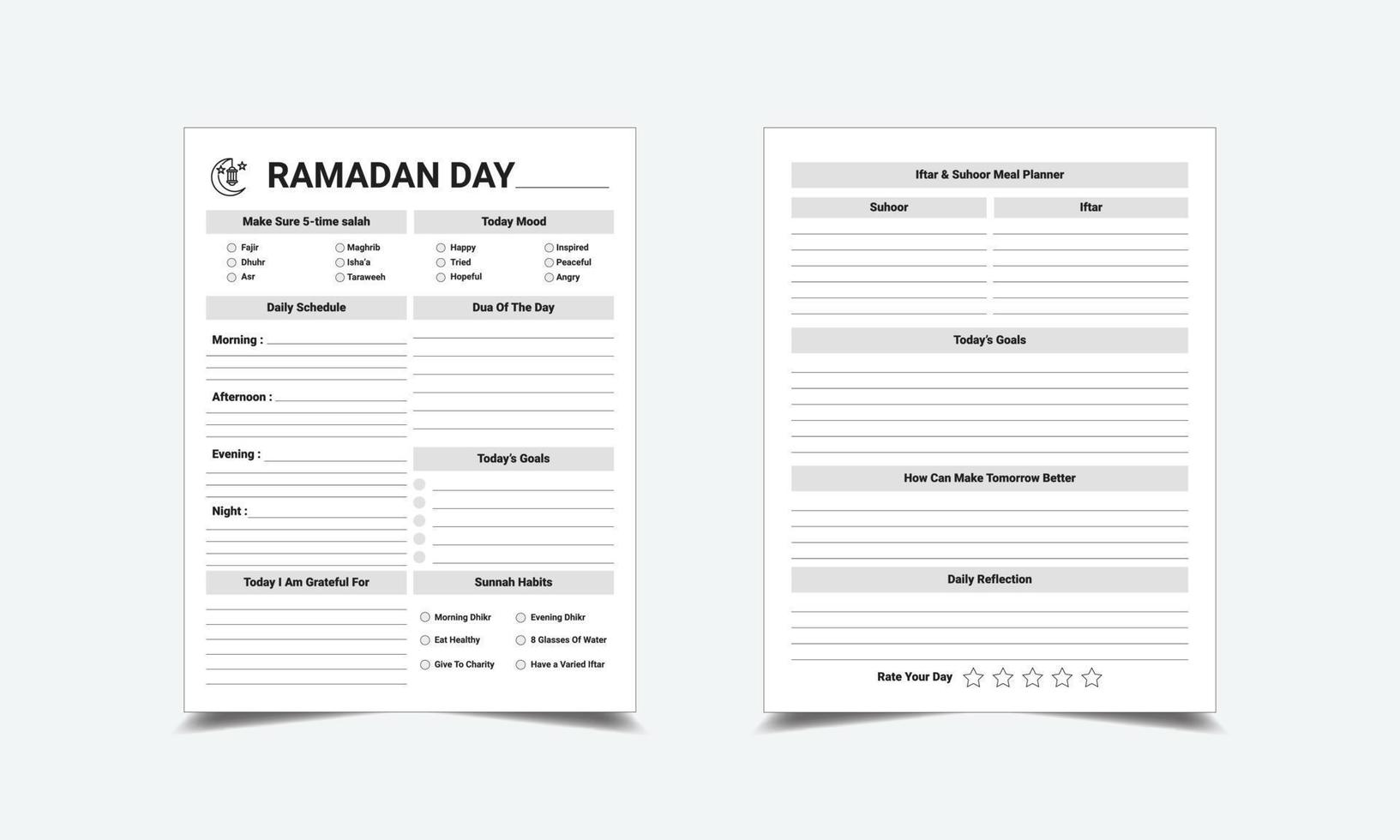 Ramadan planificateur et journal pour kdp intérieur. Ramadan activité et jeûne expérience traqueur. vecteur