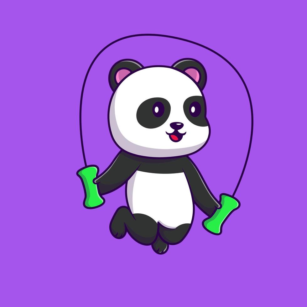 mignonne Panda en jouant bambou sauter corde dessin animé vecteur Icônes illustration. plat dessin animé concept. adapté pour tout Créatif projet.