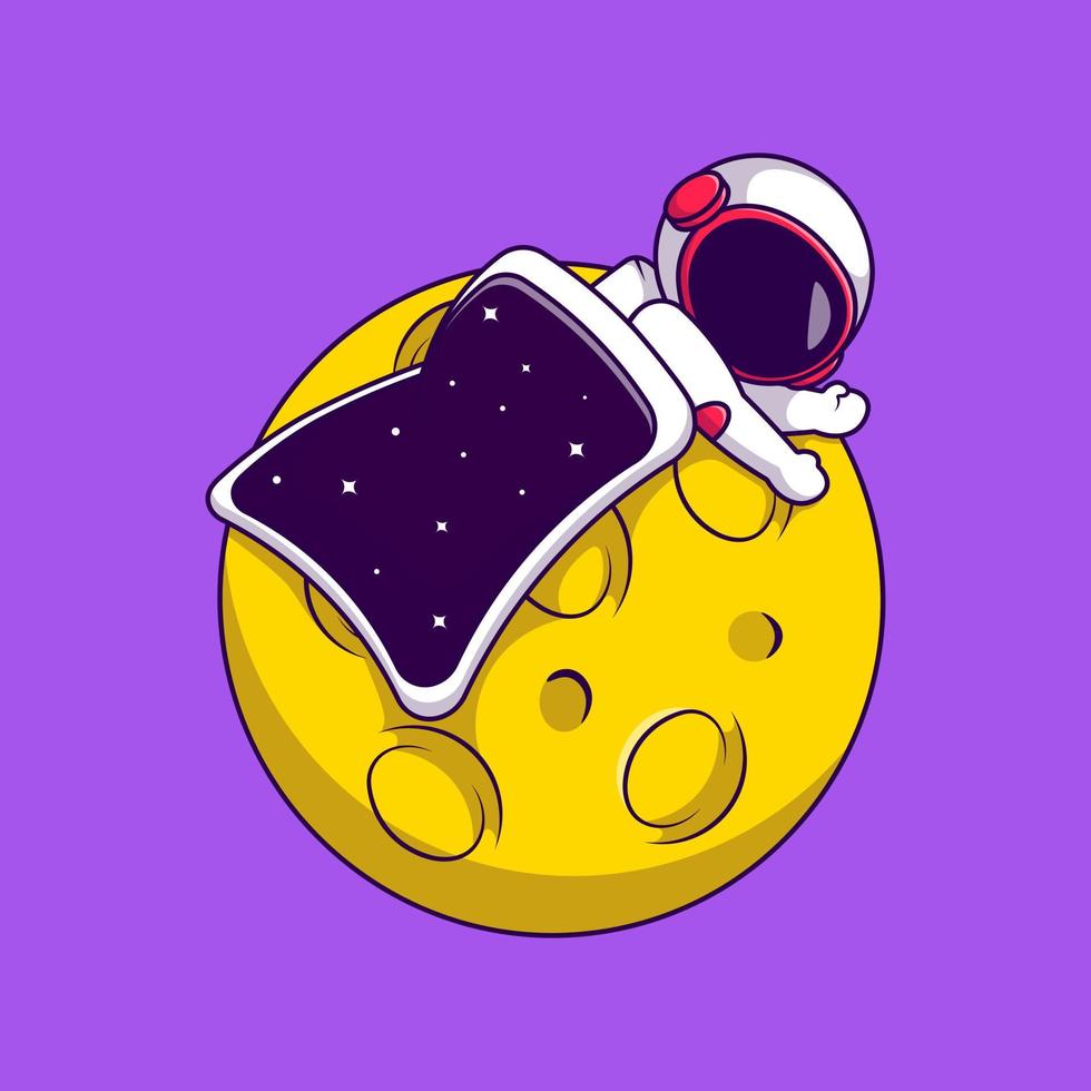 mignonne astronaute portant couverture en train de dormir sur lune dessin animé vecteur Icônes illustration. plat dessin animé concept. adapté pour tout Créatif projet.