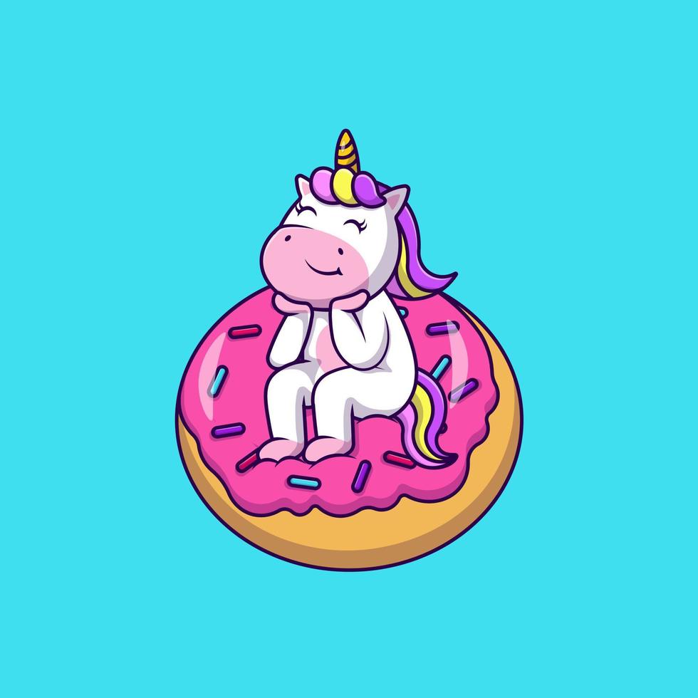 mignonne Licorne avec Donut dessin animé vecteur Icônes illustration. plat dessin animé concept. adapté pour tout Créatif projet.