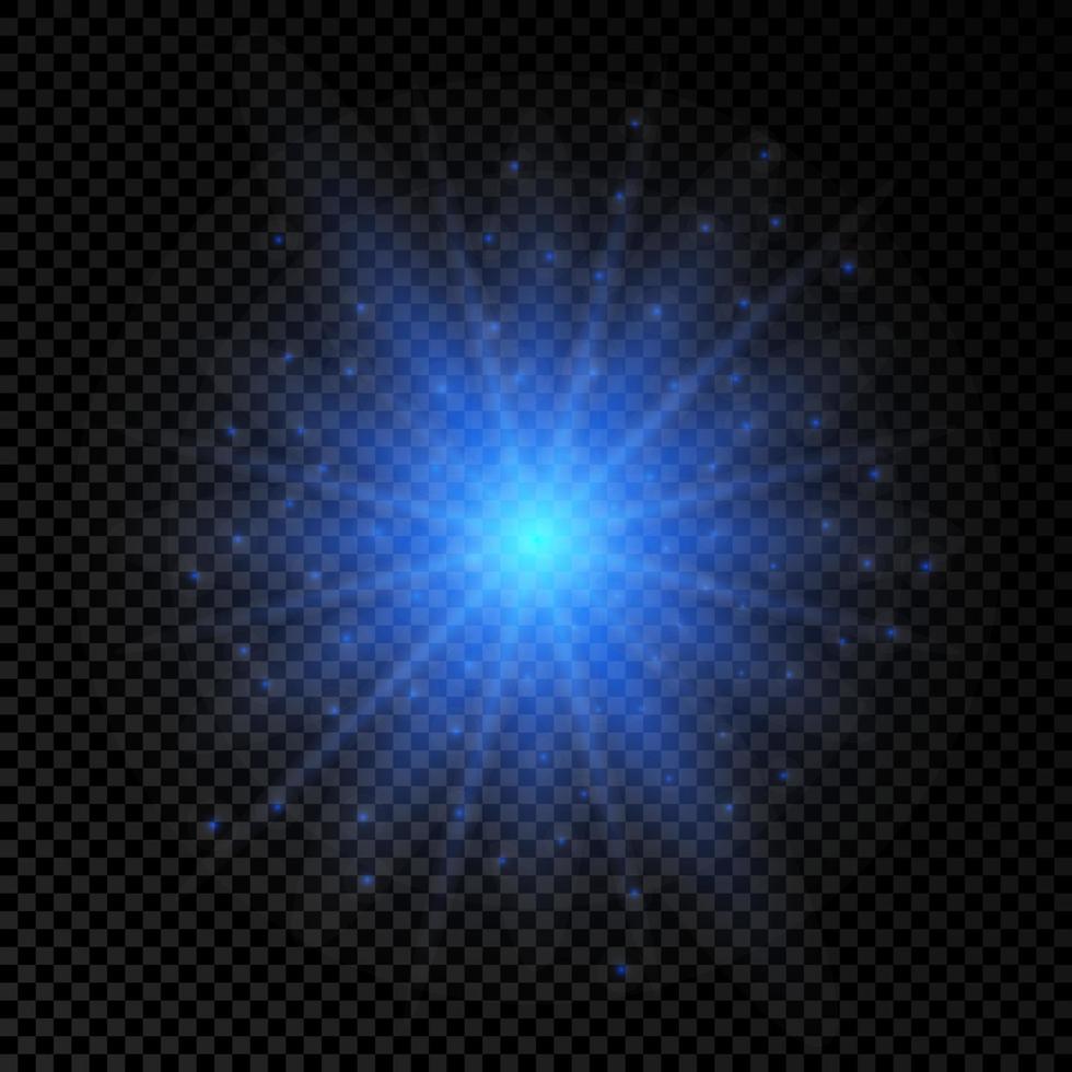 effet de lumière des fusées éclairantes. effets de starburst de lumières rougeoyantes bleues avec des étincelles vecteur