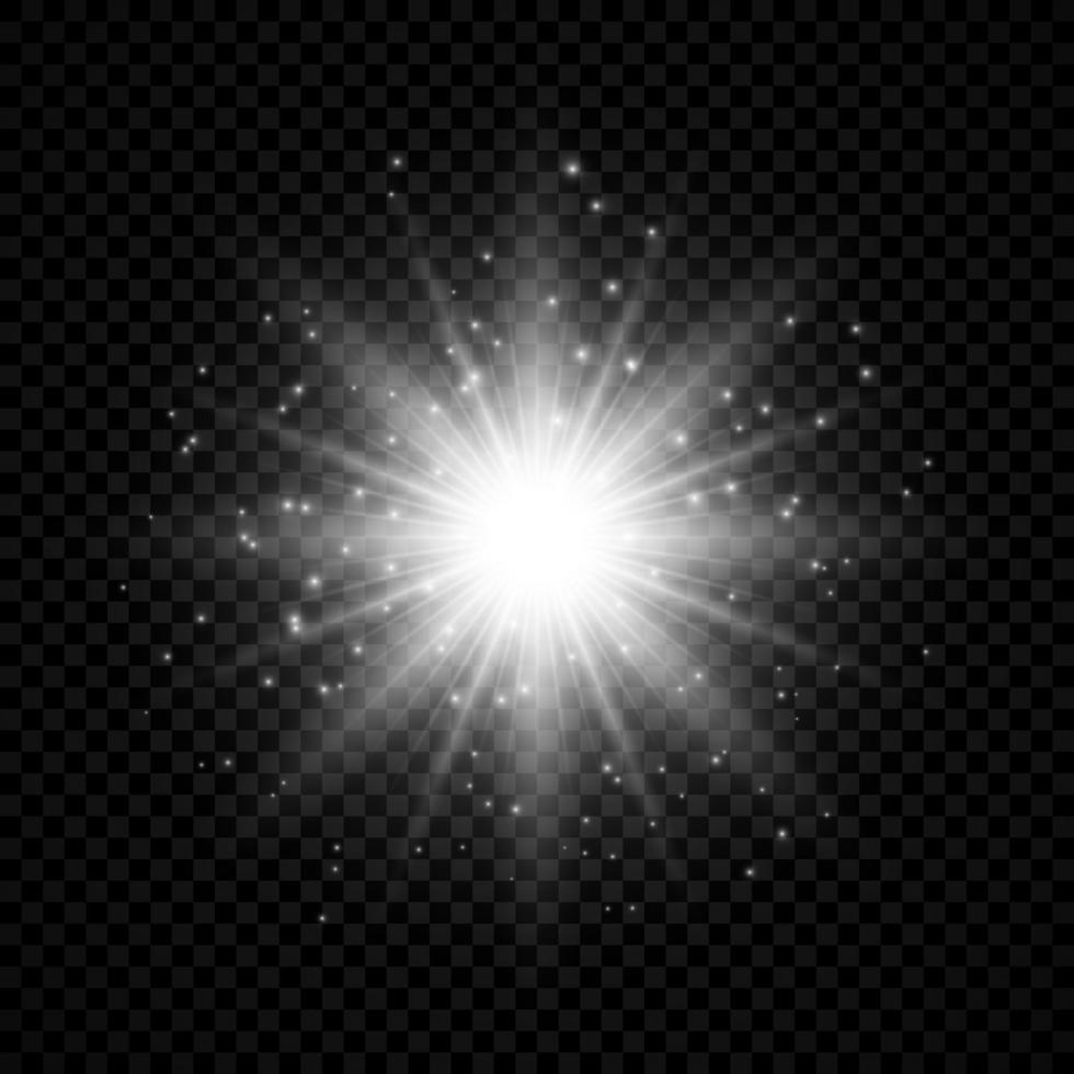 effet de lumière des fusées éclairantes. effets de starburst de lumières rougeoyantes blanches avec des étincelles sur un fond transparent. illustration vectorielle vecteur