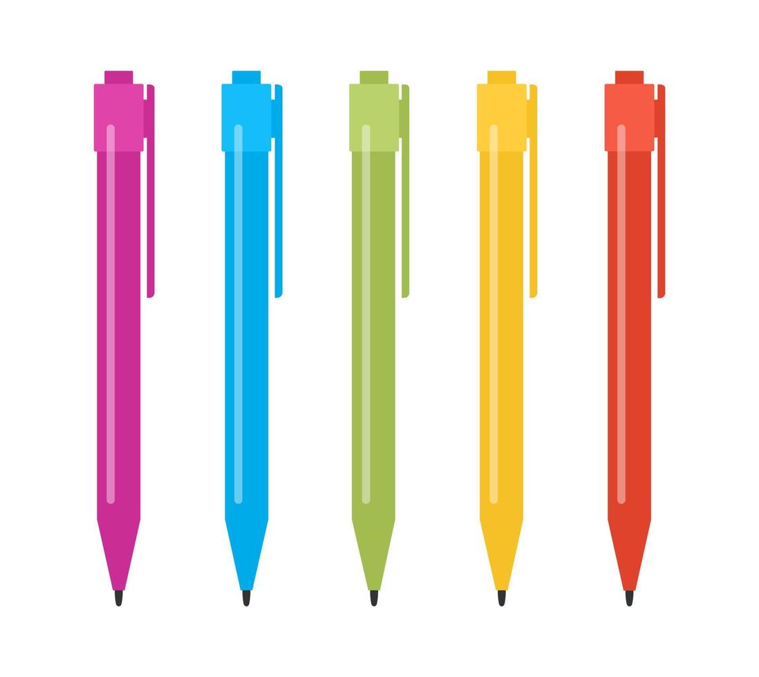 ensemble de cinq stylos multicolores. illustration vectorielle vecteur