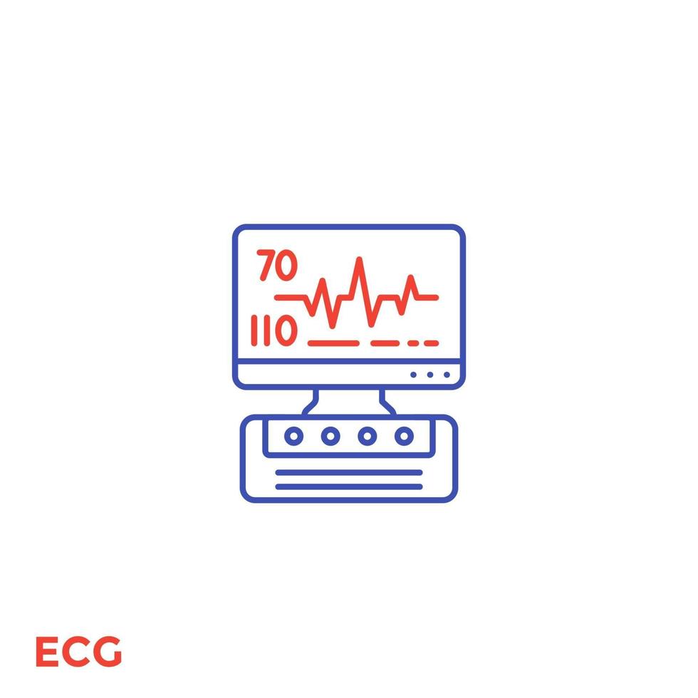 machine ecg, icône de ligne de diagnostic cardiaque.eps vecteur