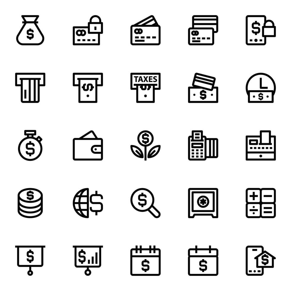contour Icônes pour la finance et Paiements. vecteur