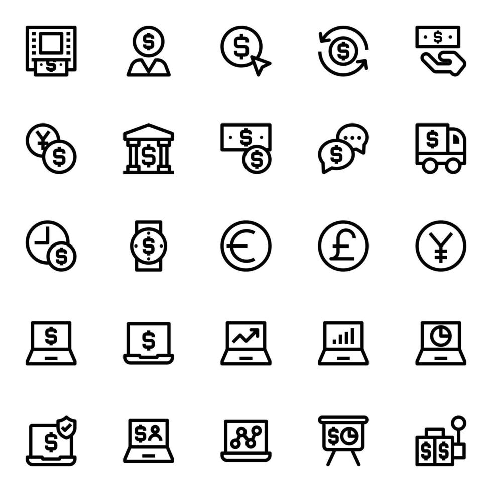 contour Icônes pour la finance et Paiements. vecteur