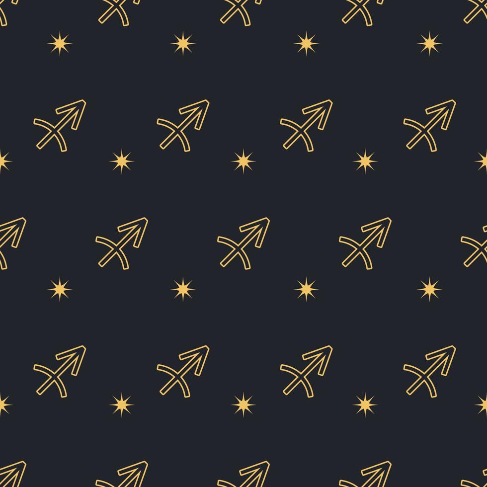 vecteur Sagittaire sans couture or modèle. répéter zodiaque panneaux avec étoiles sur une noir Contexte