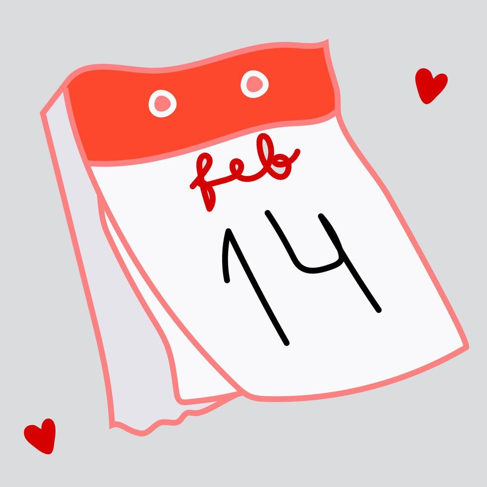 14 février calendrier, date. la Saint-Valentin journée. l'amour. déchirer de calendrier. vecteur illustration.