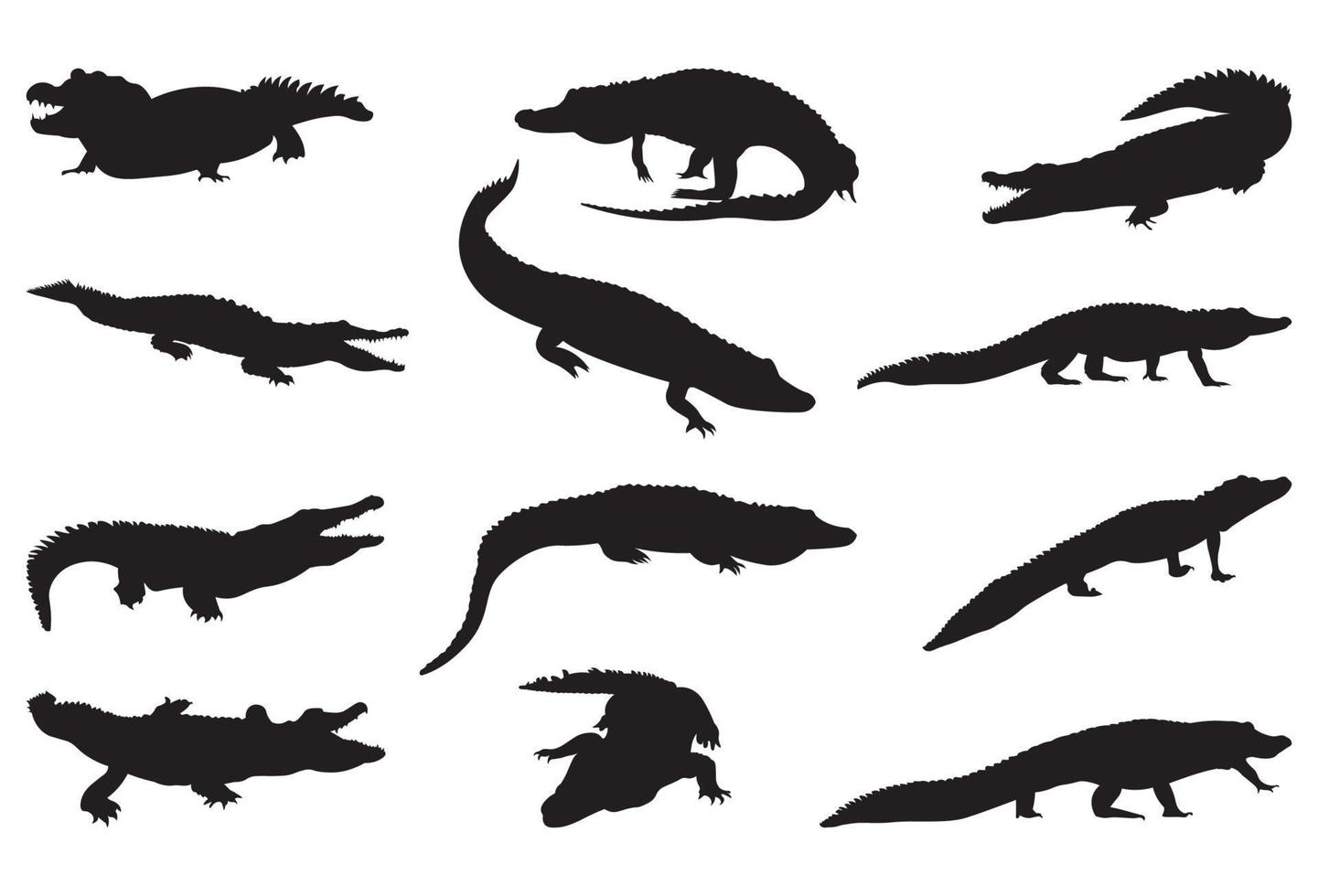 crocodile silhouette vecteur illustration ensemble.