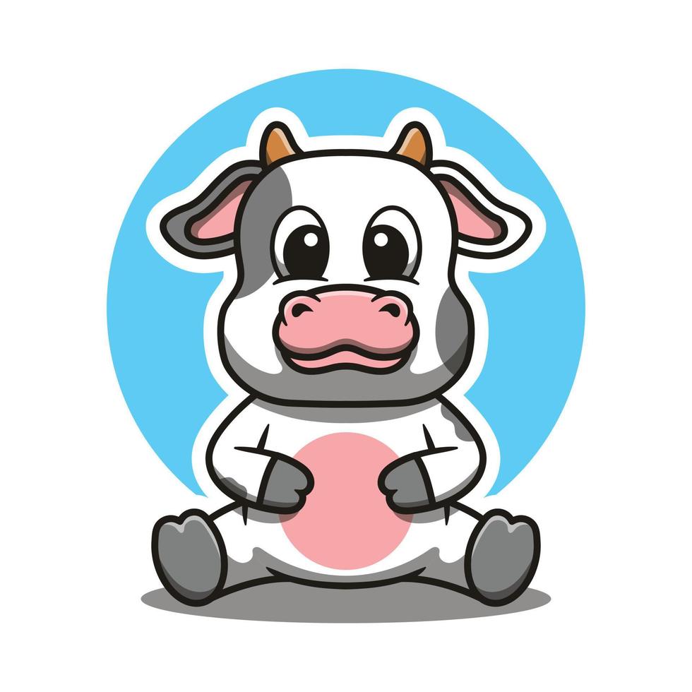 mignonne vache mascotte séance sur le sol vecteur dessin animé illustration