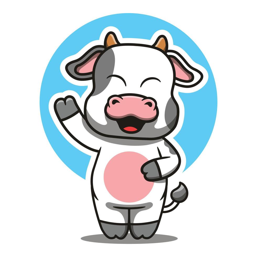 mignonne vache mascotte agitant dessin animé vecteur illustration. adapté pour logos, autocollants, tee-shirts, la toile conceptions, annonces et plus