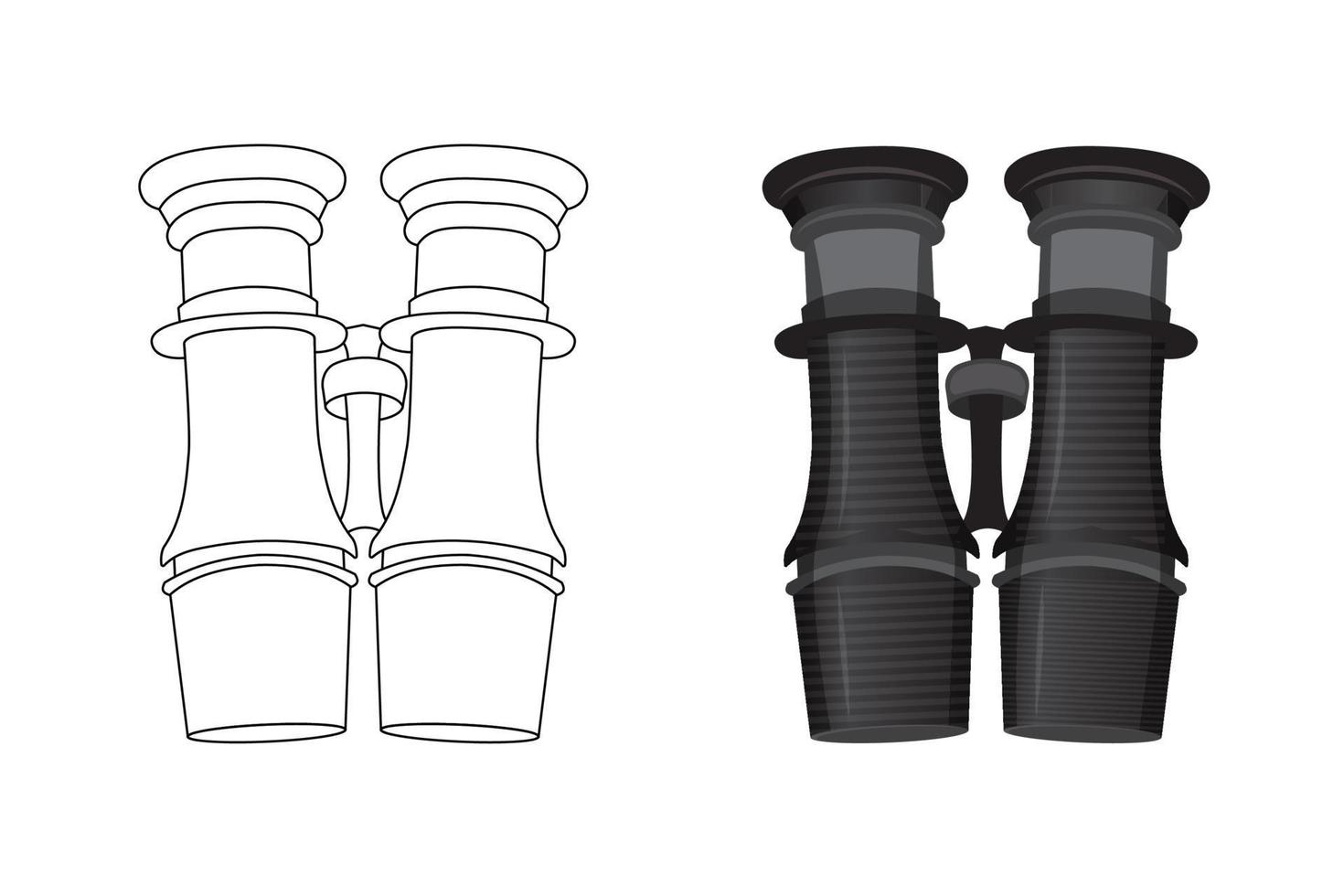 optique dispositif - jumelles pour visualisation loin objets. camping, militaire, Marin. coloration page pour les enfants. contour icône. des gamins coloration livre pour élémentaire école. noir et blanc illustration. vecteur