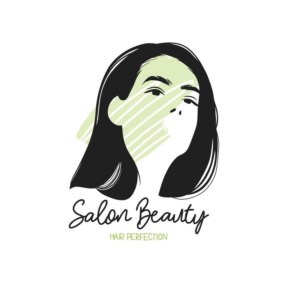 cheveux parfait, beauté salon, logo avec une contour de une fille avec longue cheveux sur une aquarelle tache vecteur