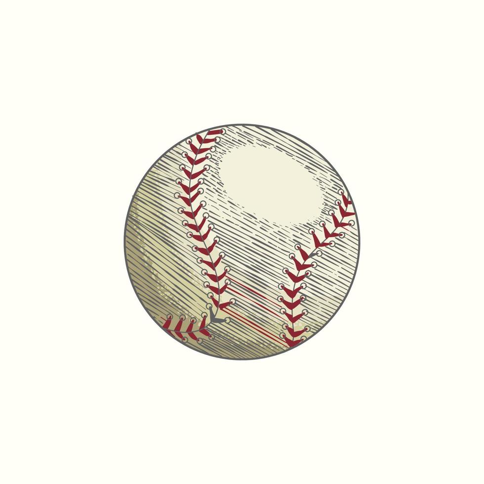 main tiré base-ball Balle esquisser vecteur illustration dans couleur, ancien style