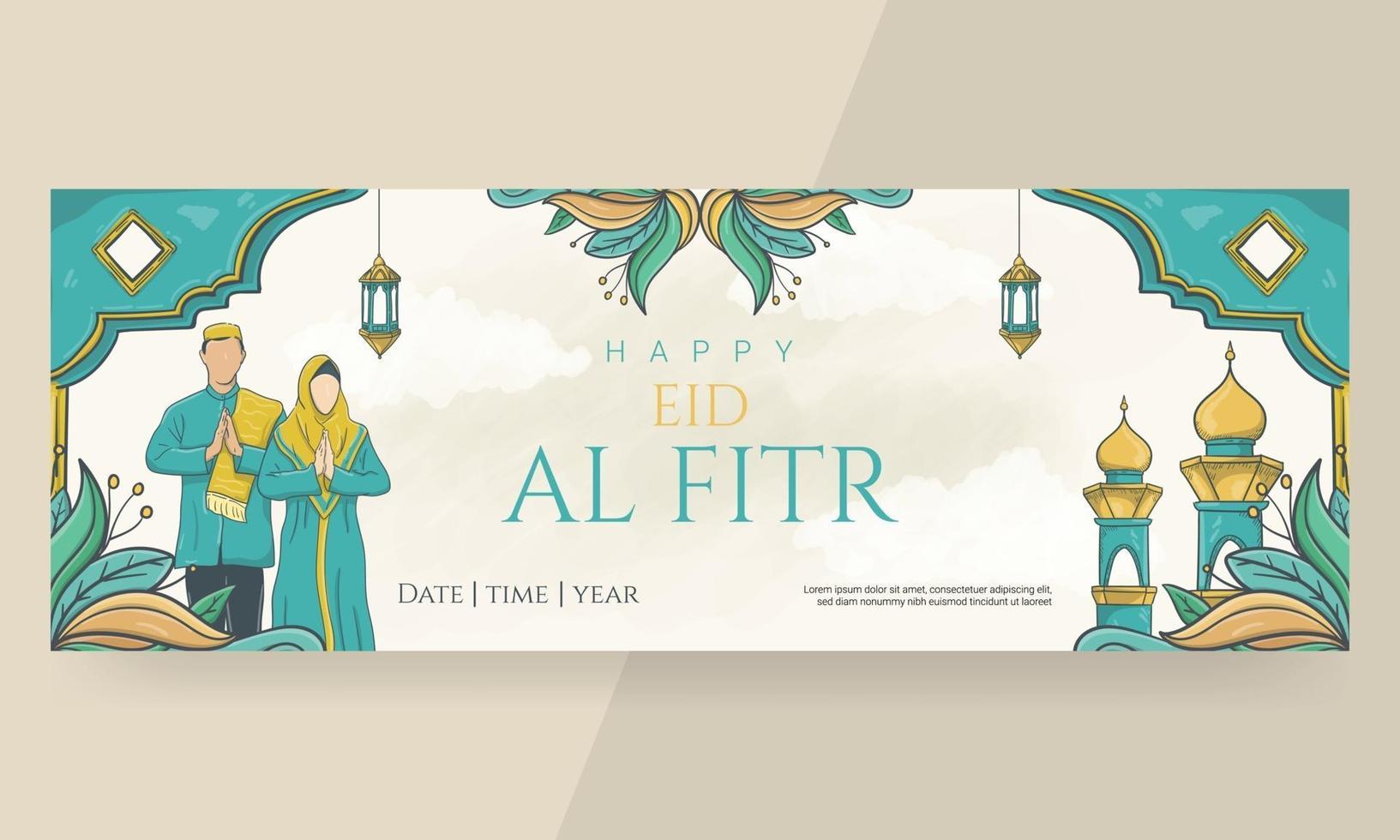 bannière joyeux eid al fitr dessiné à la main vecteur